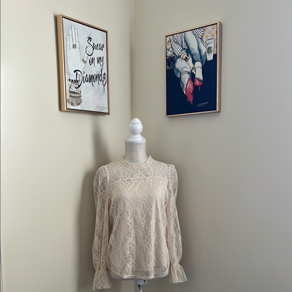 NWT Adrianna Papell Beige Lace Blouse